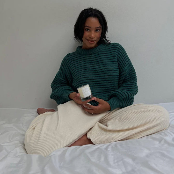 Damen lockerer Strickpullover mit hohem Kragen und breiten Rippbündchen Drune