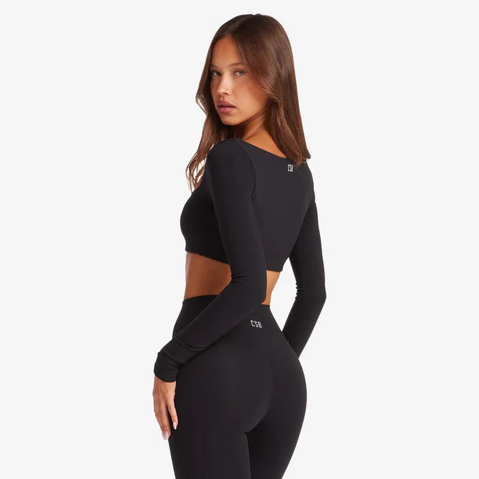 Damen Sportliches Langarm Crop-Top Drune