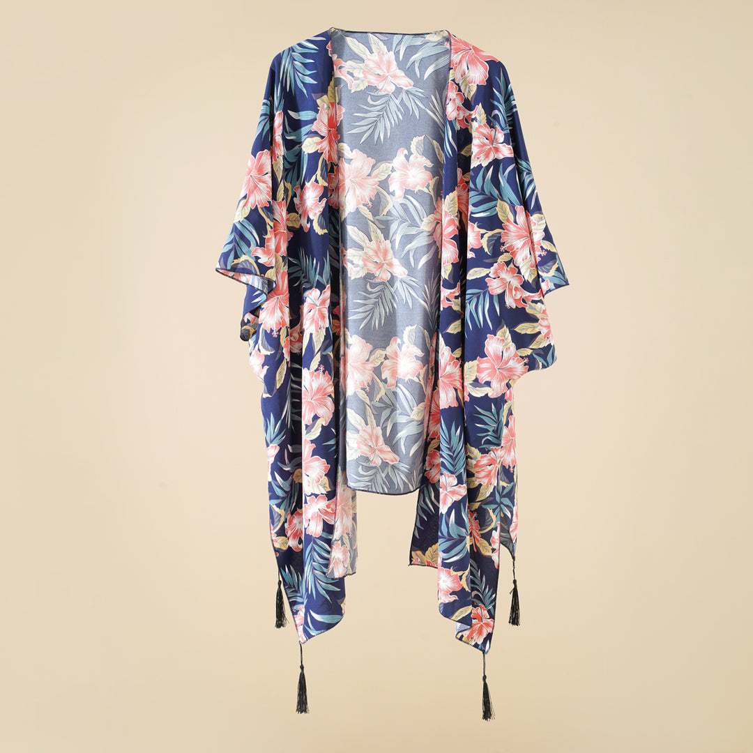 Damen Floral Kimono-Überwurf mit fransigen Details Drune