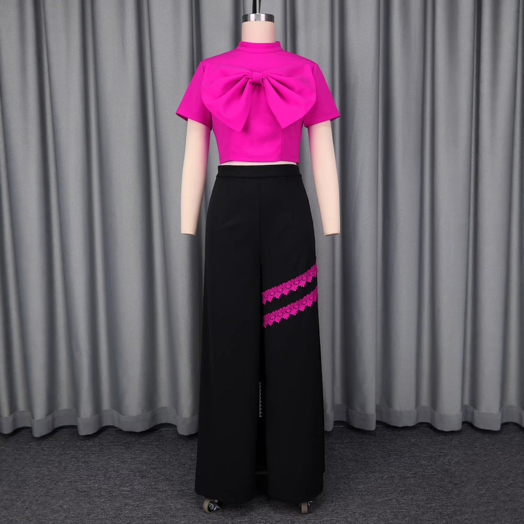Damen Modische kurzärmlige Bluse mit dekorativem Schleifen-Detail Drune
