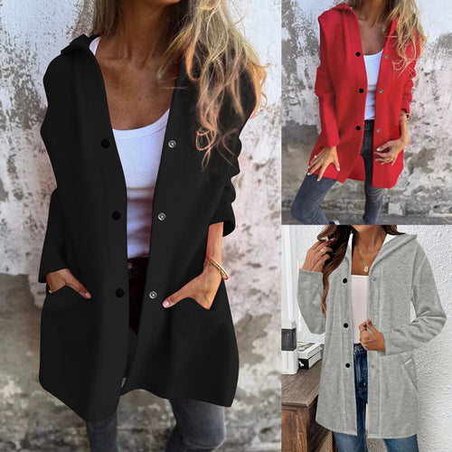 Damen Modischer Longcardigan mit Kapuze und praktischen Taschen Drune