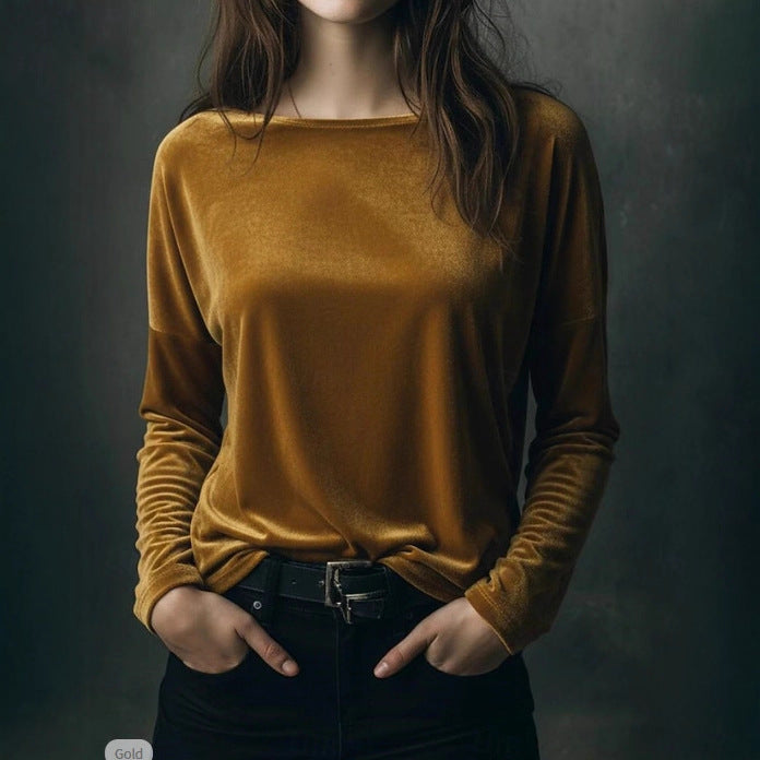 Damen eleganter leichter Velours-Longsleeve Drune
