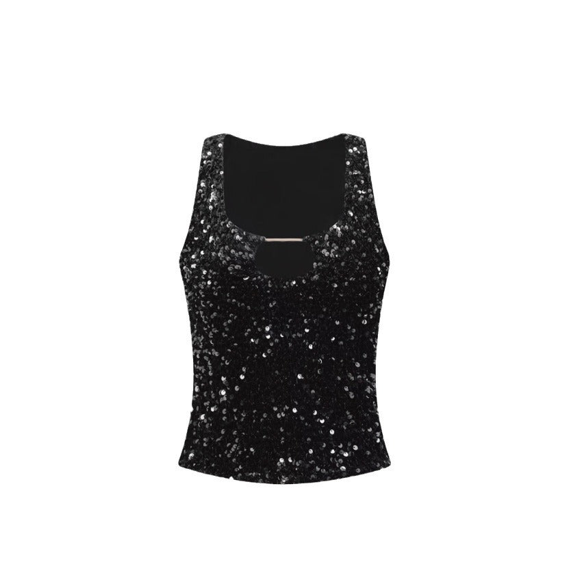 Damen Glitzerndes Crop-Top mit schimmerndem Effekt und scoop-cut Ausschnitt Drune