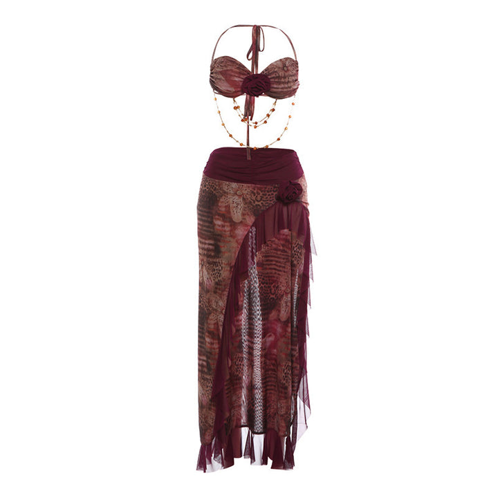 Damen elegantes Wickel-Badeanzug-Set mit floralem Design und Rüschen Drune