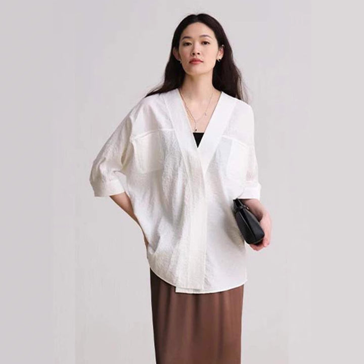 Damen lässige und elegante offen geschnittene Bluse Drune
