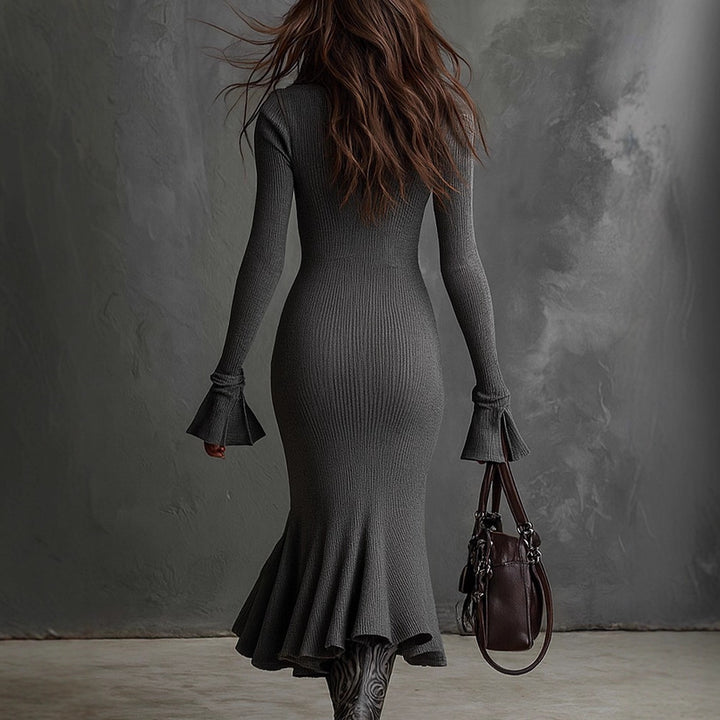 Damen Strickkleid mit Reißverschluss und voluminösem Saum Drune