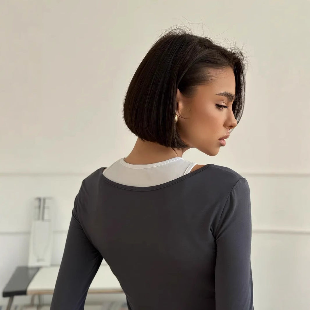 Damen Langarmshirt mit asymmetrischem Ausschnitt Drune