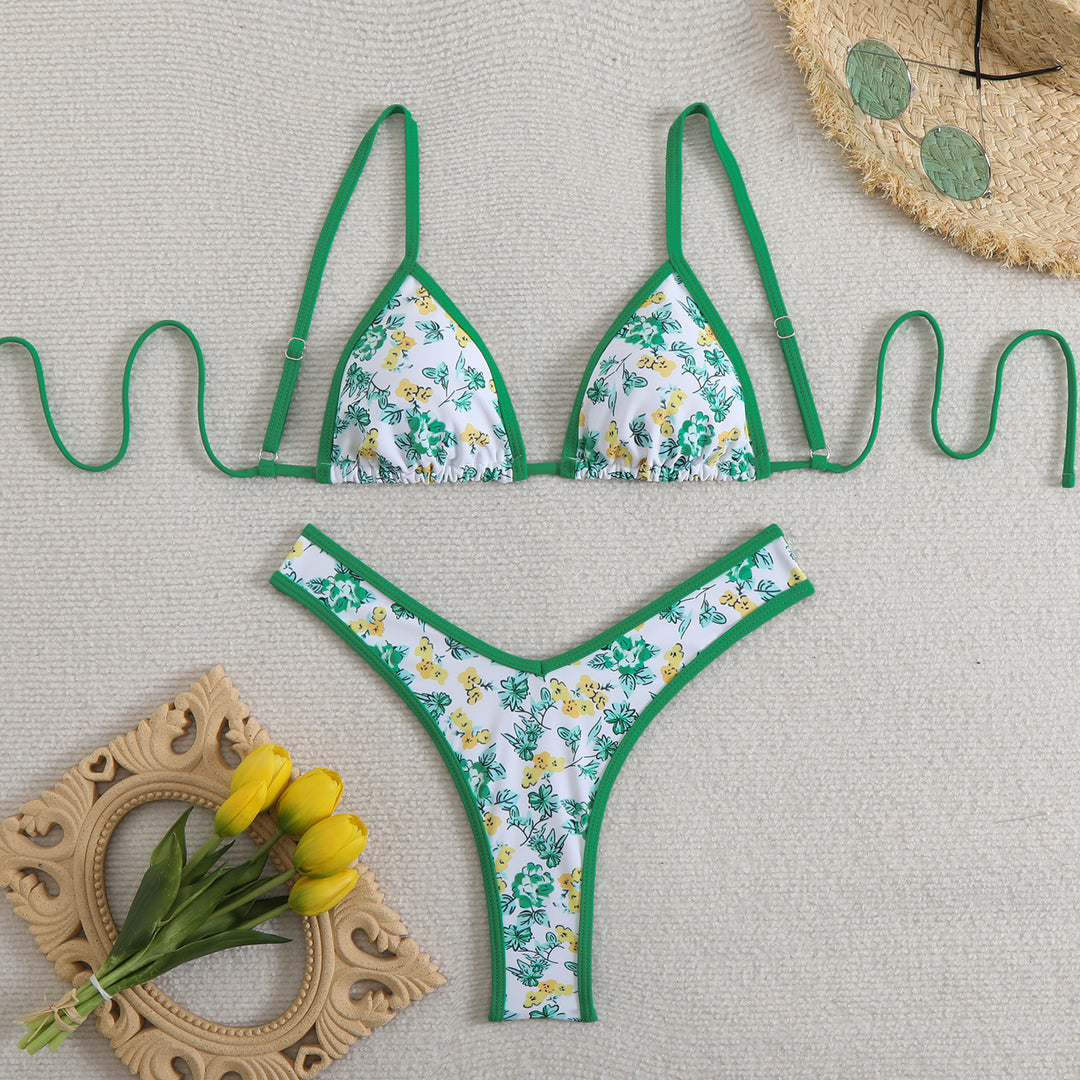 Damen Triangel-Bikini mit floralem Design und verstellbaren Trägern Drune