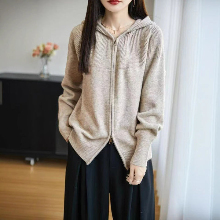Damen Strickjacke mit Kapuze und Reißverschluss Drune