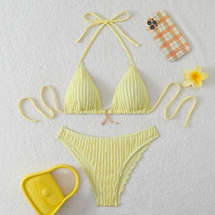 Damen Triangel-Bikini mit feiner Ripptextur und verspieltem Schmuckdetail Drune