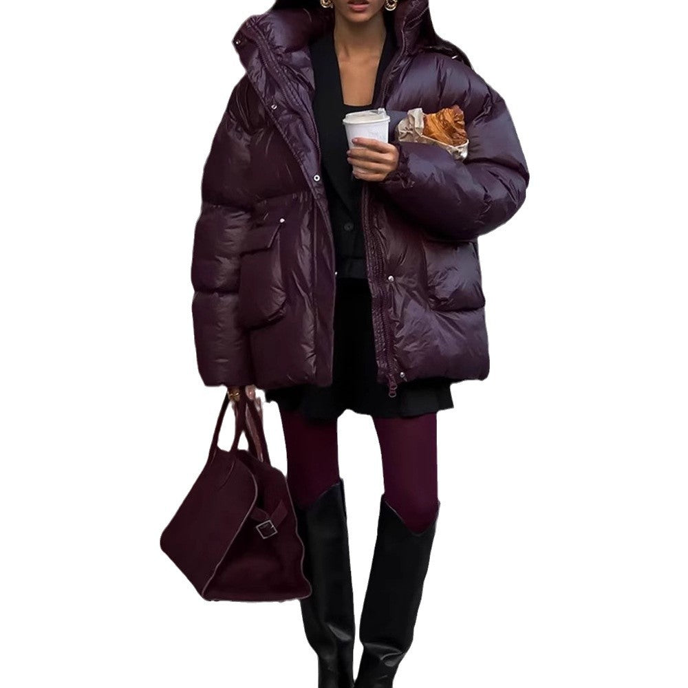 Damen Oversized Daunenjacke mit sichtbarem Steppdesign und hohem Kragen Drune