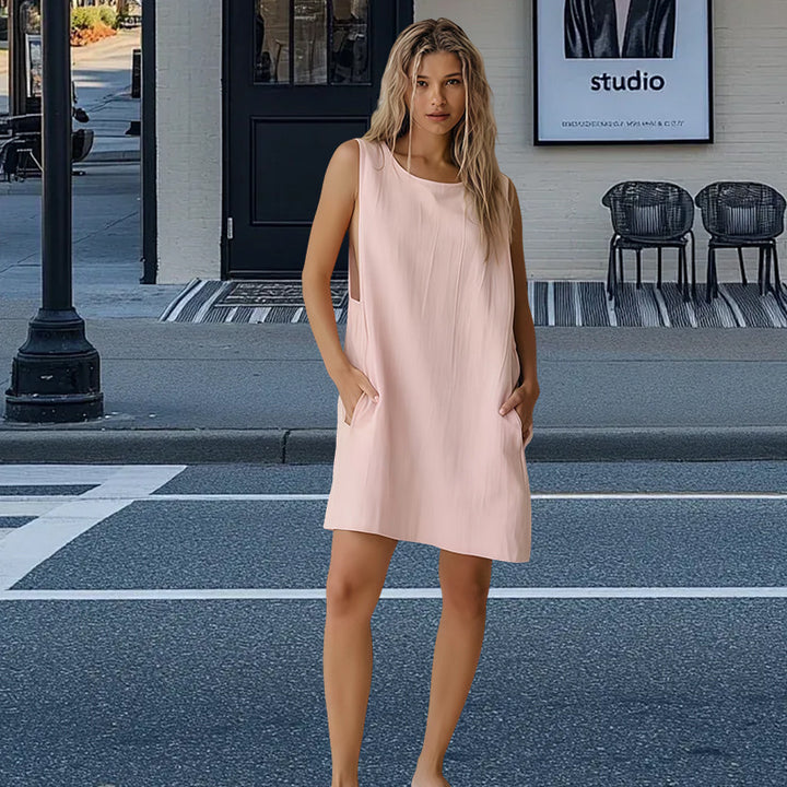 Damen Freizeit-Langarmkleid mit lockerem Schnitt und tiefem V-Ausschnitt Drune