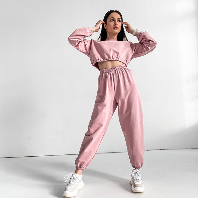 Damen lässiges Set mit elastischem Bund und cropped Jacke Drune