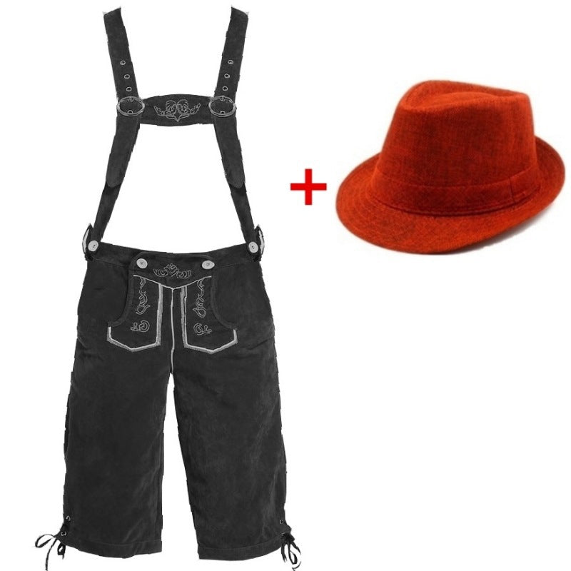 Herren nan kurze Trachtenlederhose mit verstellbaren Trägern und traditionellen Stickereien Drune
