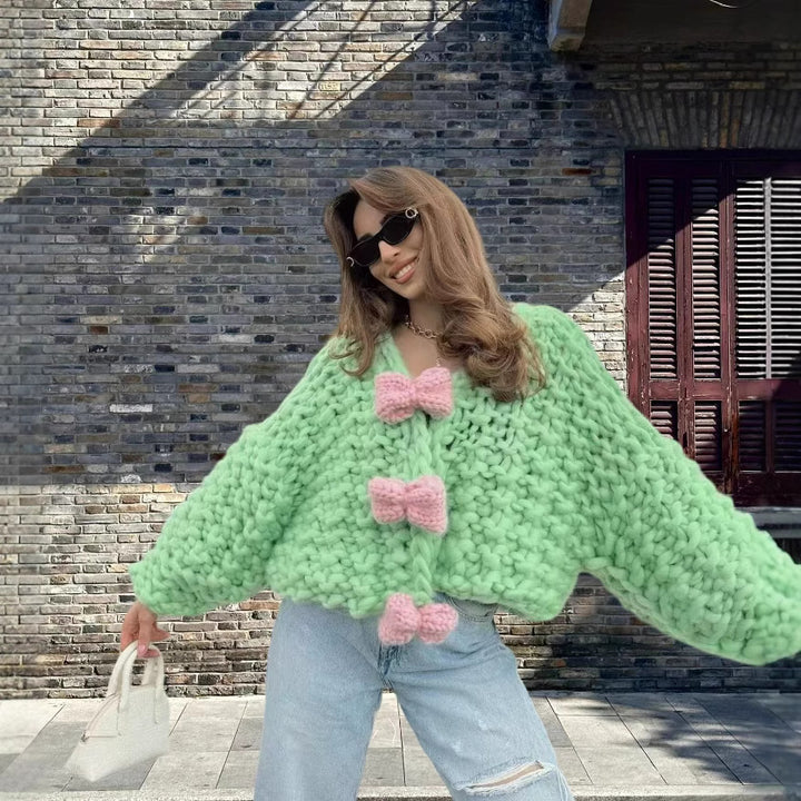 Damen Kuschelige Strickjacke mit großen Knöpfen Drune
