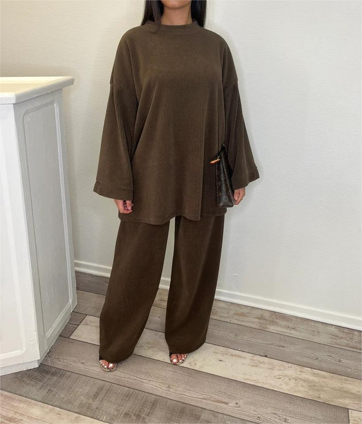 Damen lässiges Lounge-Set aus weichem Rippmaterial mit weitem Schnitt Drune