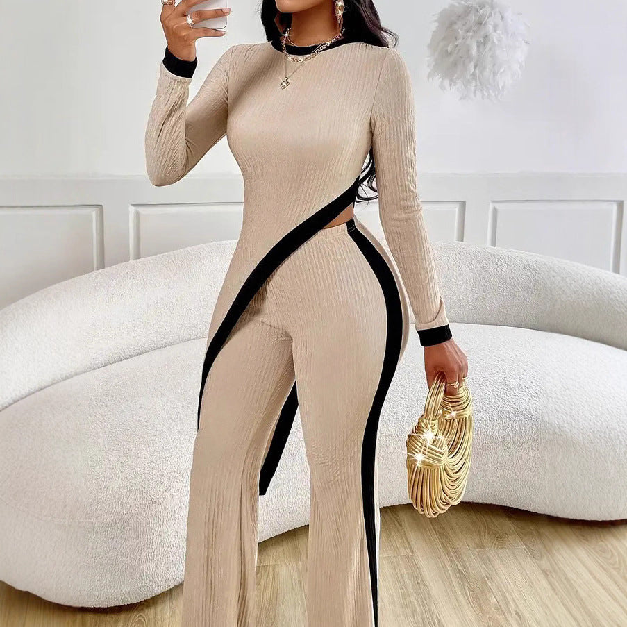 Damen Stilvoller Jumpsuit mit asymmetrischem Design und kontrastierenden Paspeln Drune