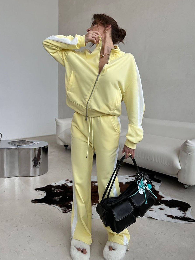 Damen Sportliches Fleece-Lounge-Outfit mit hohem Kragen und seitlichem Reißverschluss Drune