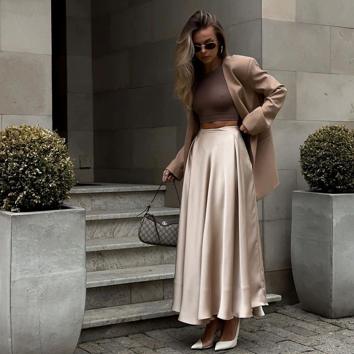 Damen Eleganter Maxirock aus fließendem Satin Drune