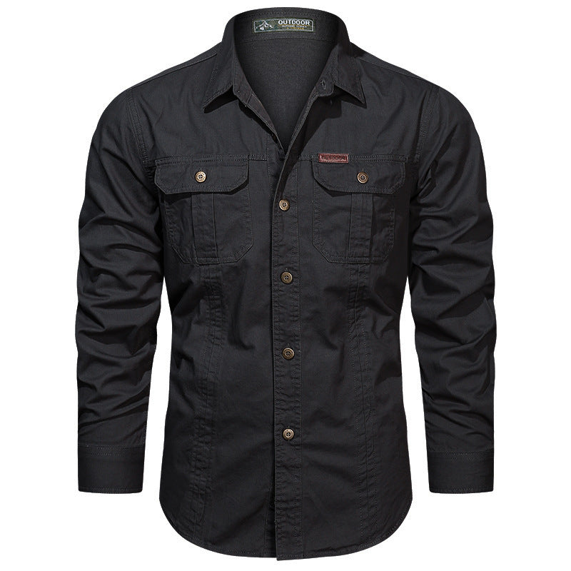 Herren nan Hemdjacke aus robustem Baumwoll-Twill mit verstärkten Brusttaschen Drune