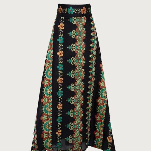 Damen Zweiteiliges Outfit mit kurzem Oberteil und floralem Maxirock Drune