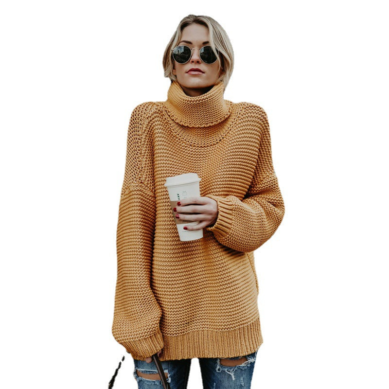 Damen Grobstrickpullover mit hohem Kragen und lässiger Passform Drune