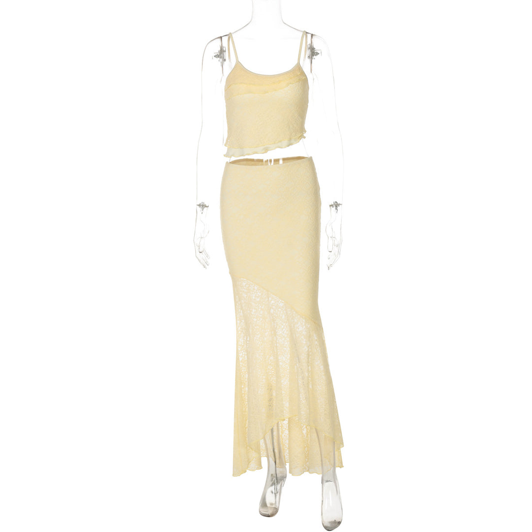 Damen Elegantes Maxikleid mit Längsnaht und Spaghettiträgern Drune