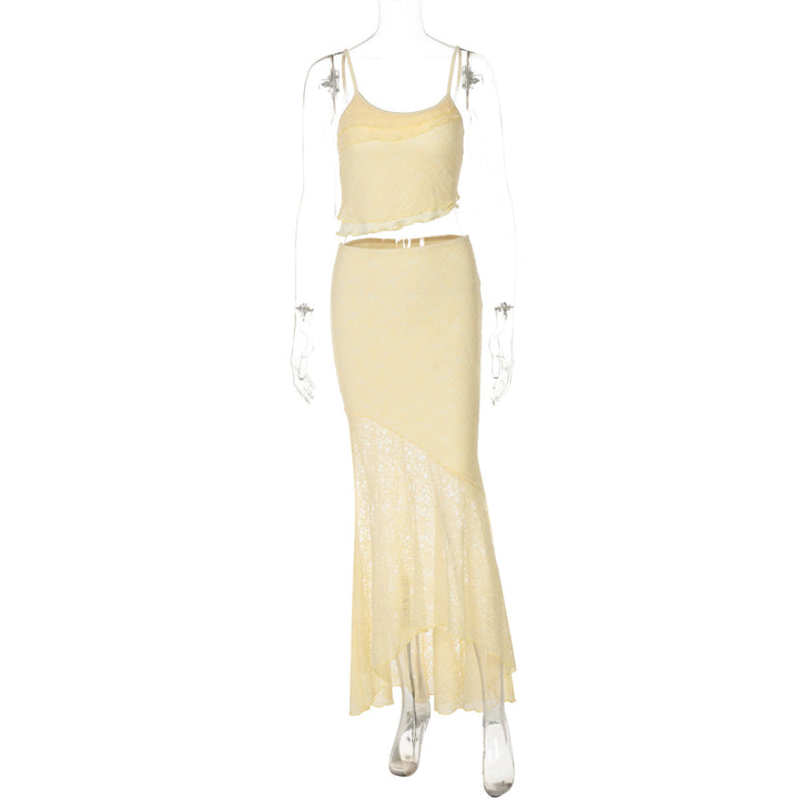 Damen Elegantes Maxikleid mit Längsnaht und Spaghettiträgern Drune