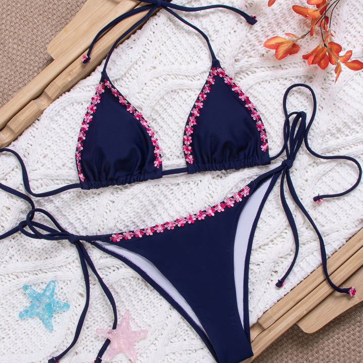 Damen Triangel-Bikini mit floralen Akzenten und verstellbaren Trägern Drune