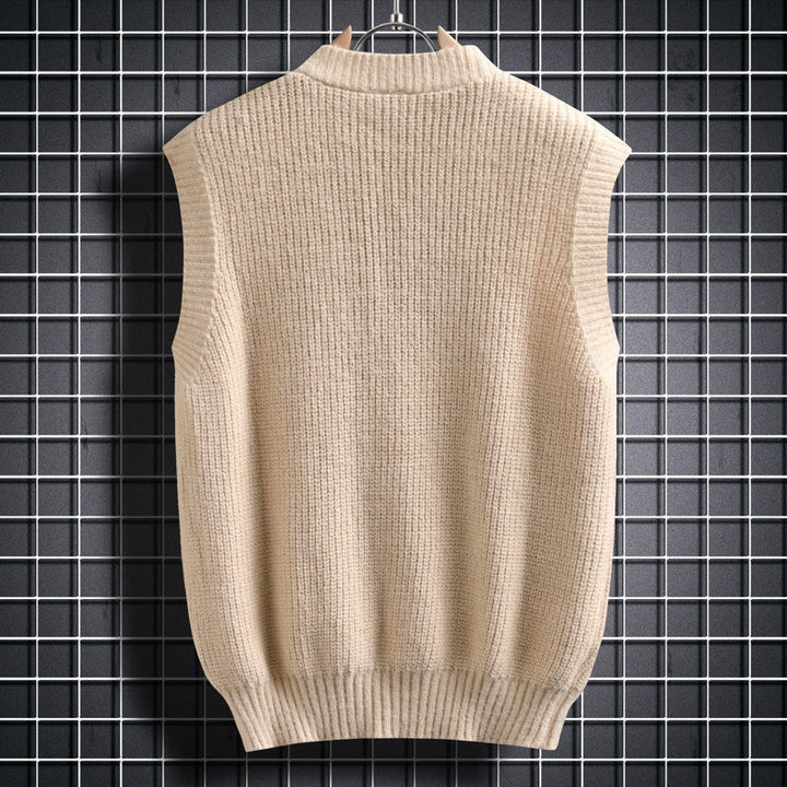Herren ärmellose Strickjacke mit Zopfmuster und Knopfdetails Drune