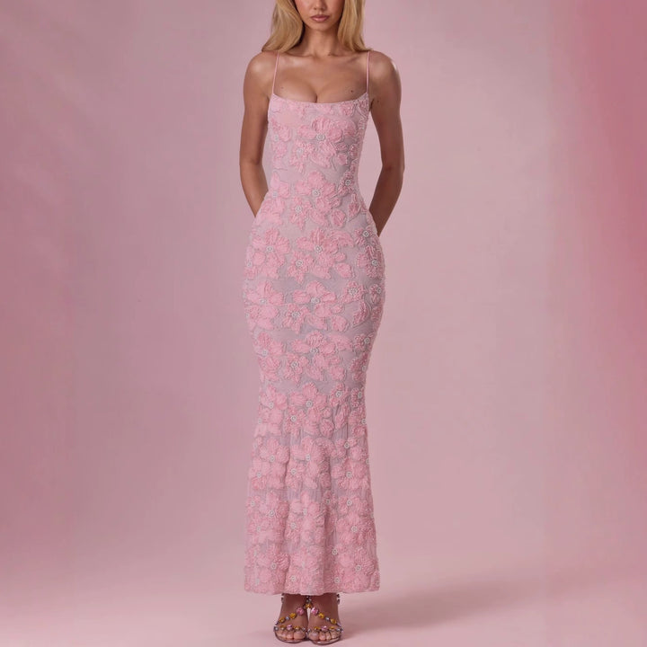 Damen Elegantes Maxikleid mit floralem Spitzenmuster Drune
