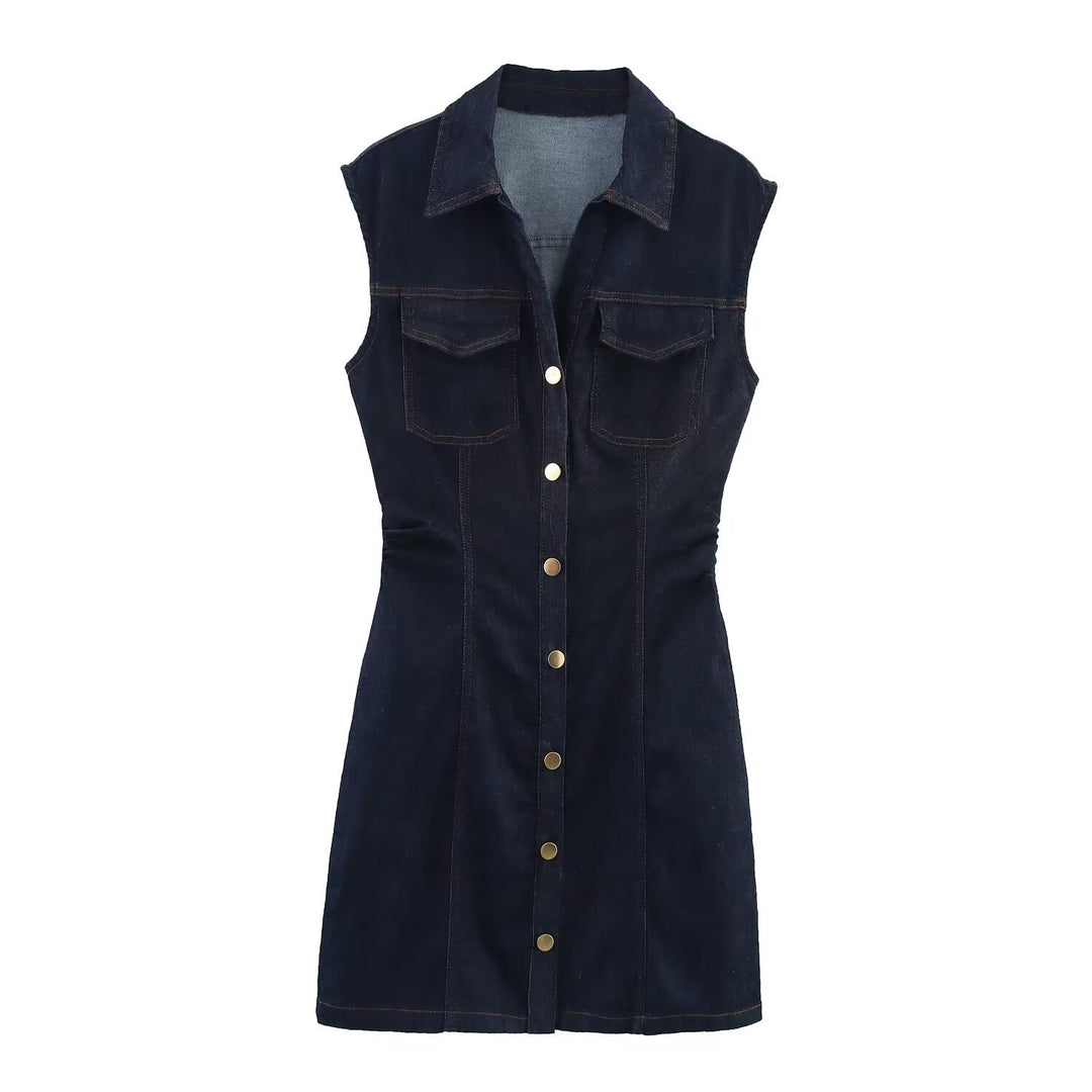 Damen Jeanskleid mit tailliertem Schnitt und praktischen Taschen Drune