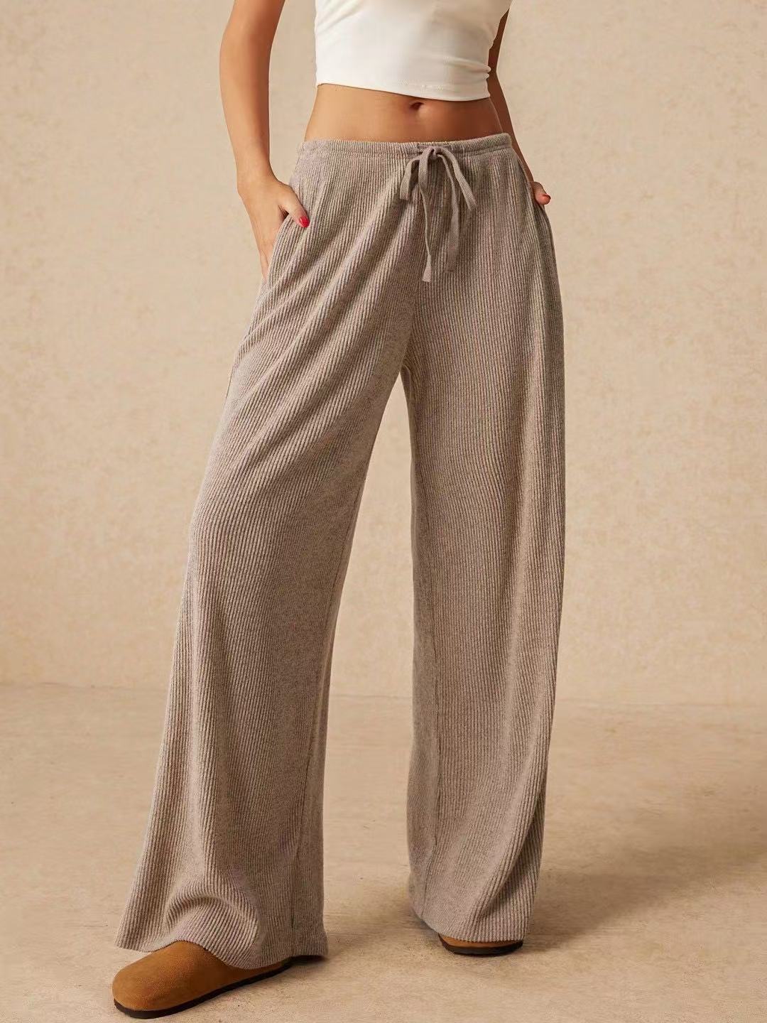 Damen weite Strickhose mit verstellbarem Bund und seitlichen Taschen Drune