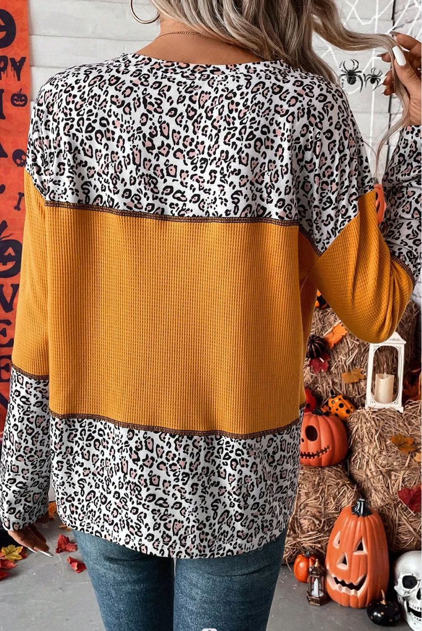 Damen modischer Langarm-Pullover mit einzigartigem Leoprint Drune