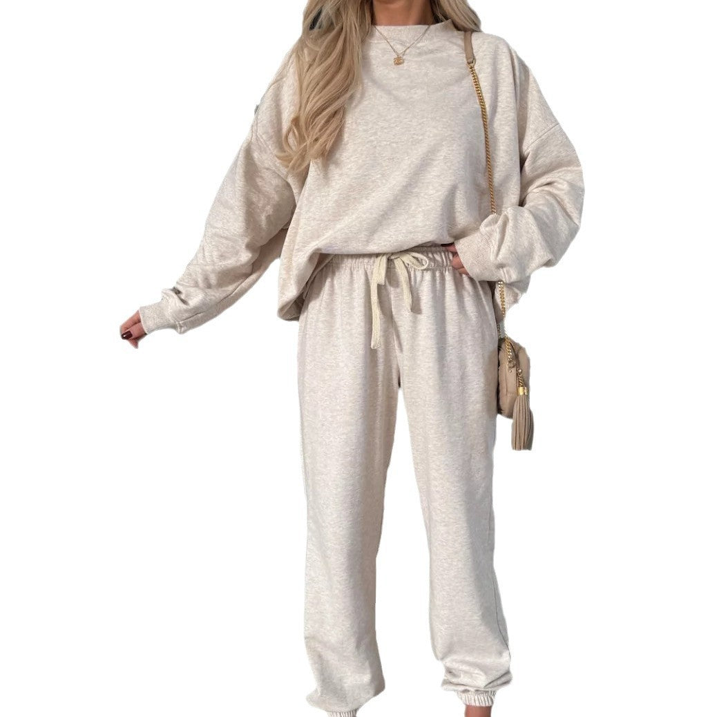 Damen Modisches Fleece-Loungewear-Set mit weitem Schnitt und elastischem Bund Drune