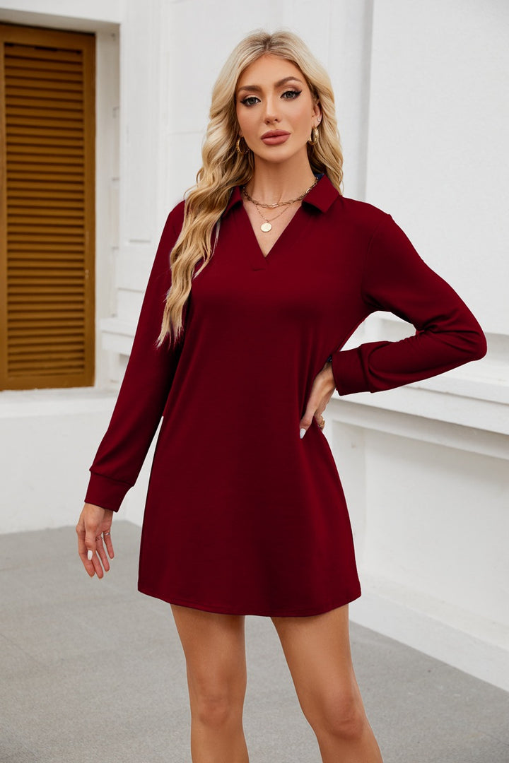 Damen Casual Kleid mit elegantem V-Ausschnitt Drune