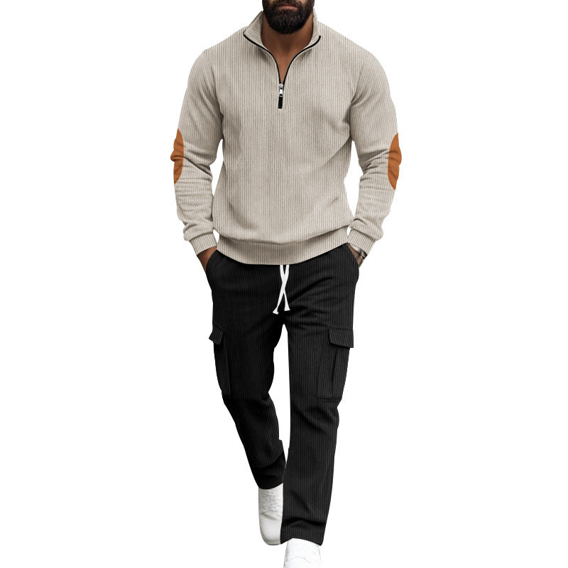 Herren modisches Sweatshirt und Cargo-Hose Set mit hohem Kragen und praktischen Taschen Drune