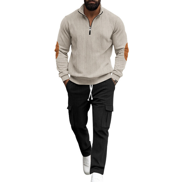 Herren modisches Sweatshirt und Cargo-Hose Set mit hohem Kragen und praktischen Taschen Drune