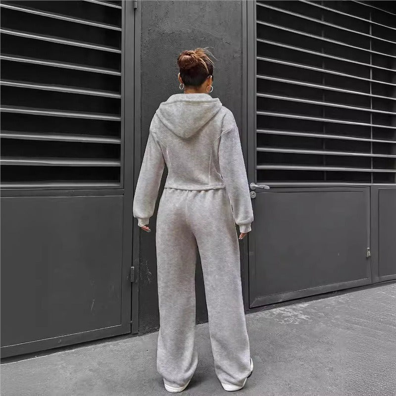 Damen figurbetontes Hoodie-Set mit dezenten Zipperdetails Drune