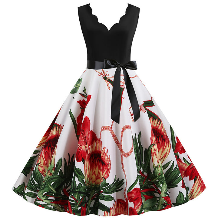 Damen Midikleid mit romantischem Blumendruck und schmeichelndem A-Linien-Schnitt Drune