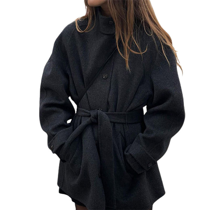 Damen bequeme Trenchcoatjacke mit Gürtel und voluminösen Ärmeln Drune