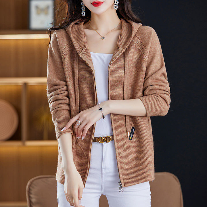 Damen Strickjacke mit Kapuze und praktischen Taschen Drune