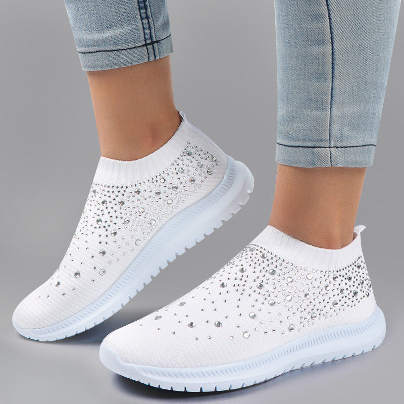 Damen nan sockenähnliche Strick-Sneaker mit Kristallapplikationen und flexibler Leichtsohle Drune