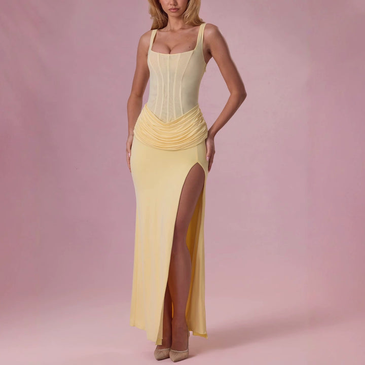 Damen Charmantes Maxikleid mit strukturierter Corsage und hohem Schlitz Drune