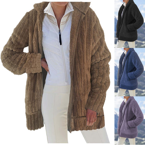 Damen Kuscheljacke mit weichem, strukturiertem Material und hohem Kragen Drune