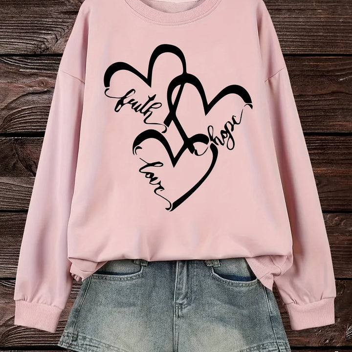 Damen Sweatshirt mit romantischem Herzmotiv und inspirierendem Aufdruck Drune