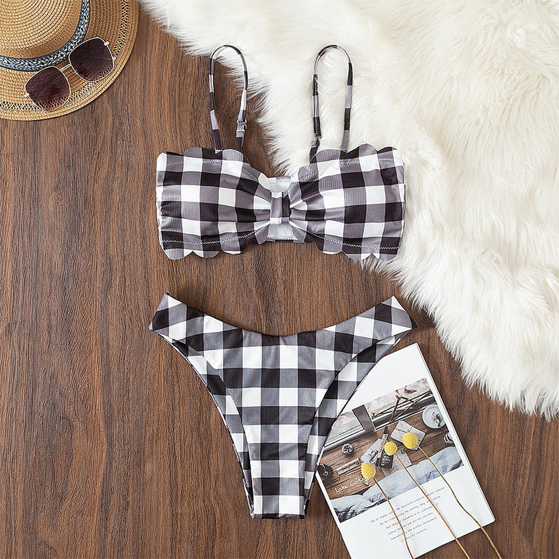Damen Zweiteiliges Bikini-Set mit modischem Karomuster Drune