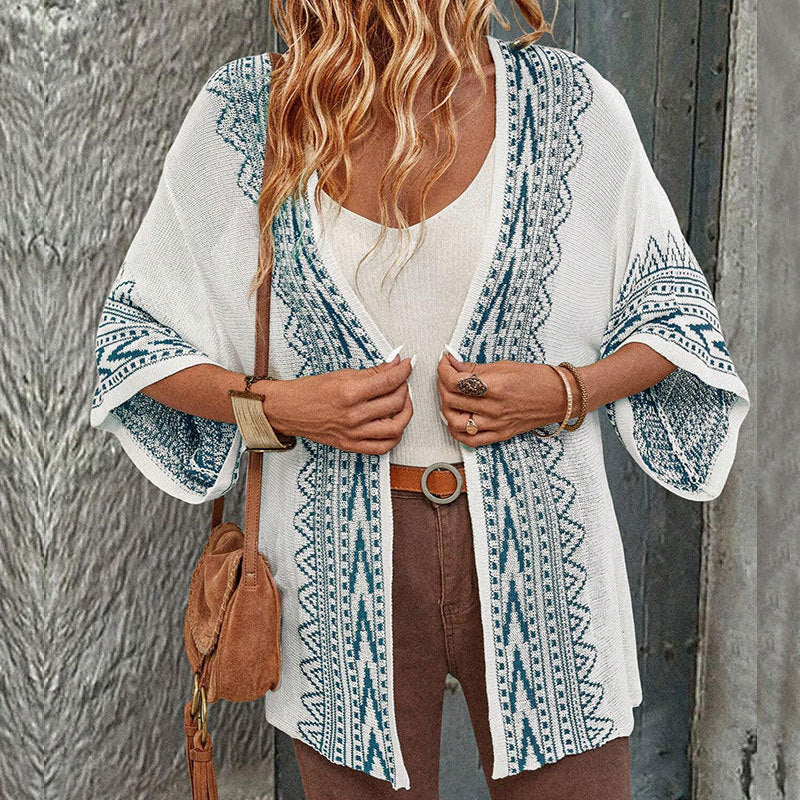 Damen Strickjacke mit originellem Ethno-Muster und weitem Schnitt Drune