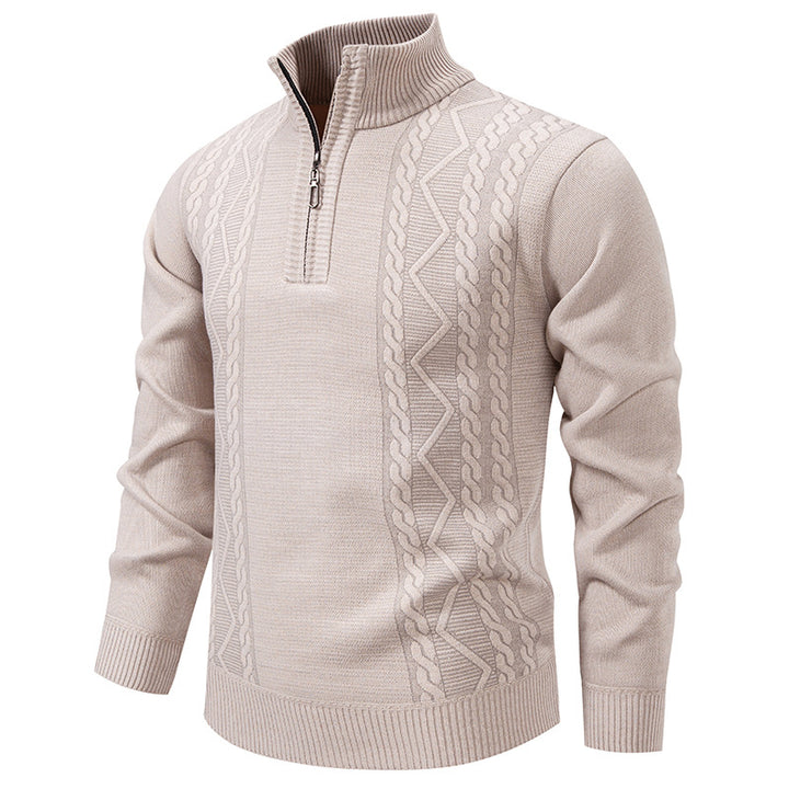 Herren nan gehobener Strickpullover mit Halbzip, Stehkragen und dekorativem Zopfmuster Drune