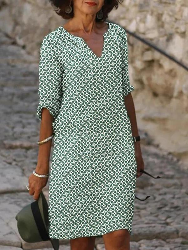 Damen lässiges Kleid mit grafischem Print und durchgehender Knopfleiste Drune